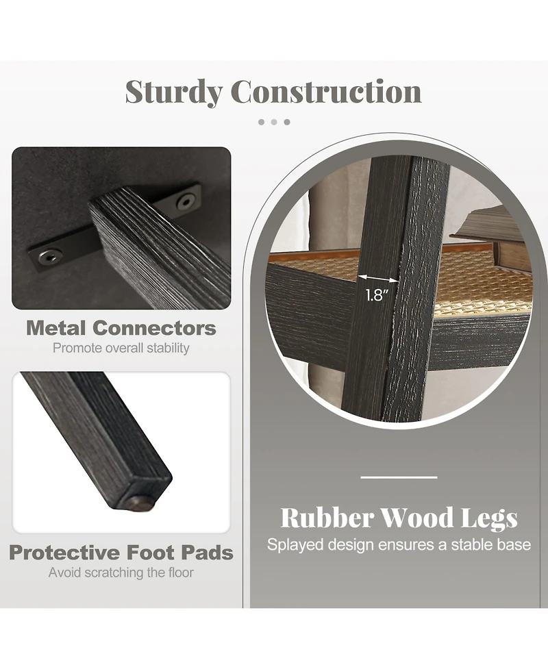 Sugift 2-Tier Rectangular Center Coffee Table with Rattan Storage Shelf and Rubber Wood Legs