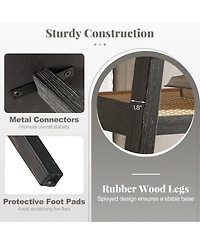 Sugift 2-Tier Rectangular Center Coffee Table with Rattan Storage Shelf and Rubber Wood Legs