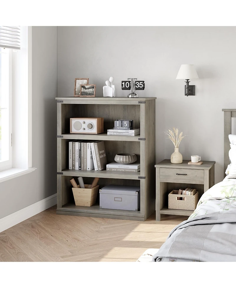 gaomon 40" Tall Farmhouse 3-Tier Wooden Bookcase, Modern Storage Bookshelf