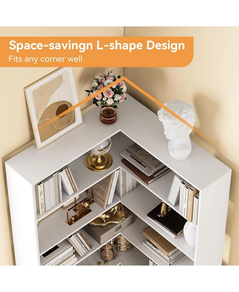 gaomon 70.9" 6-Tier L-Shaped Corner Bookshelf with Baffles, Tall Storage and Display Rack