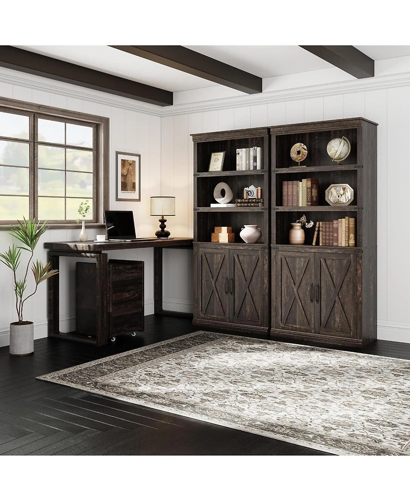 gaomon 68.7" 5-Tier Farmhouse Wooden Bookcase with Cabinet Doors, Retro Bookshelf for Home and Bedroom