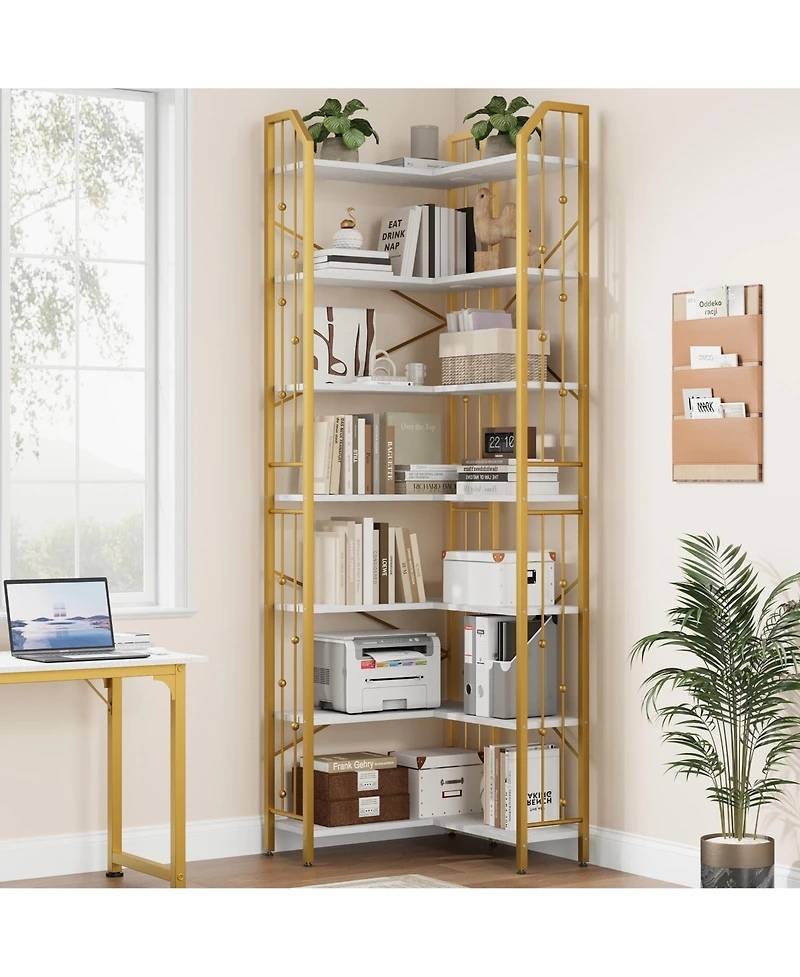 gaomon 86" Tall 7-Tier Industrial L-Shaped Corner Bookshelf