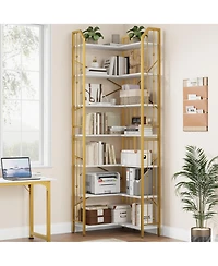 gaomon 86" Tall 7-Tier Industrial L-Shaped Corner Bookshelf