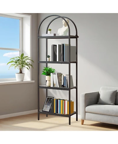 gaomon 4-Tier Modern Arched Bookshelf with Metal Frame, Tall Open Display Storage Rack