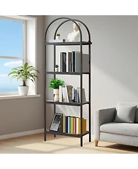 gaomon 4-Tier Modern Arched Bookshelf with Metal Frame, Tall Open Display Storage Rack