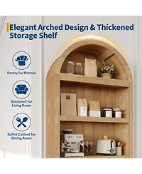 gaomon 71" Tall Arched Pantry Cabinet, 6-Tier Freestanding Bookshelf with Drawer and Anti-Tip