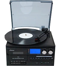 Victor Cosmopolitan 8-in-1 Bluetooth Turntable Music Center with Cd and Cassette Player and Radio