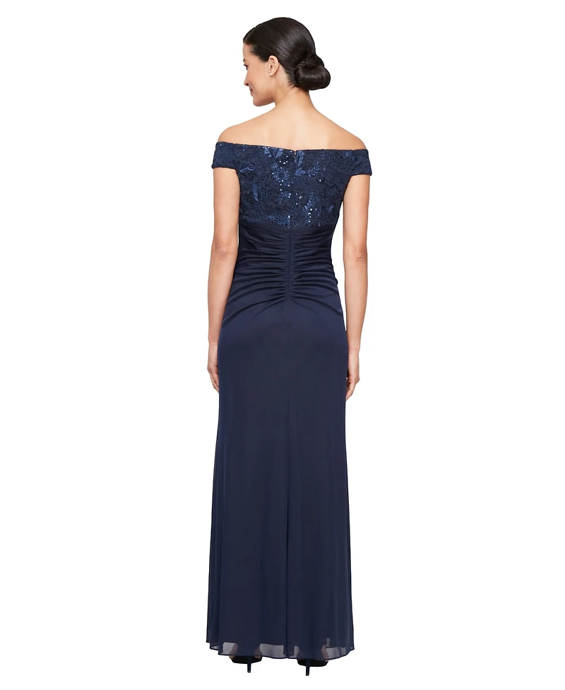 Alex Evenings Petite Off-The-Shoulder Short-Sleeve Ball Gown