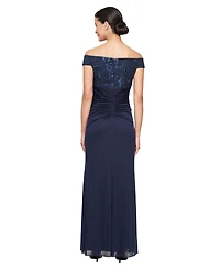 Alex Evenings Petite Off-The-Shoulder Short-Sleeve Ball Gown