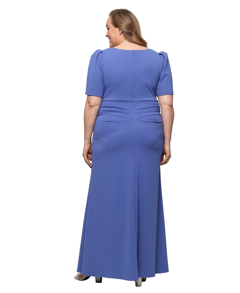 Alex Evenings Plus V-Neck Short-Sleeve Ball Gown