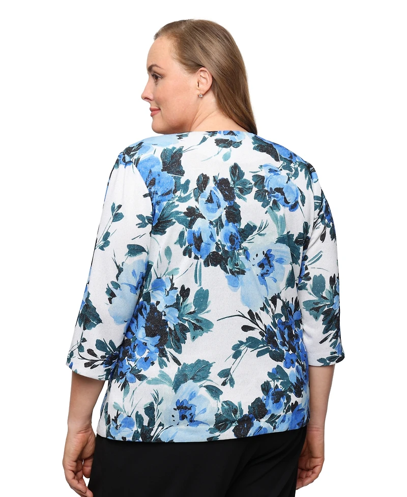 Alex Evenings Plus 3/4-Sleeve Jacket and Scoop Neck Top, 2-Piece Set