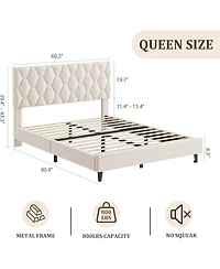 gaomon Queen Upholstered Platform Bed, Modern Tailored Headboard with Wood Slats, No Box Spring Needed