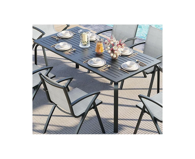 gaomon 6-8 Person Rectangular Aluminum Patio Dining Table with Umbrella Hole