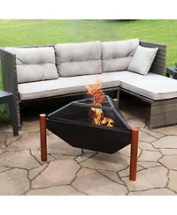 Outdoor Camping or Backyard Steel Triangle Fire Pit with Wood Grate, Log Poker, and Spark Screen - 31" - Copper Finish