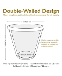 Arabella 16" Double-Walled Polyresin Outdoor Planter Pot - Uv-Resistant Rust Finish