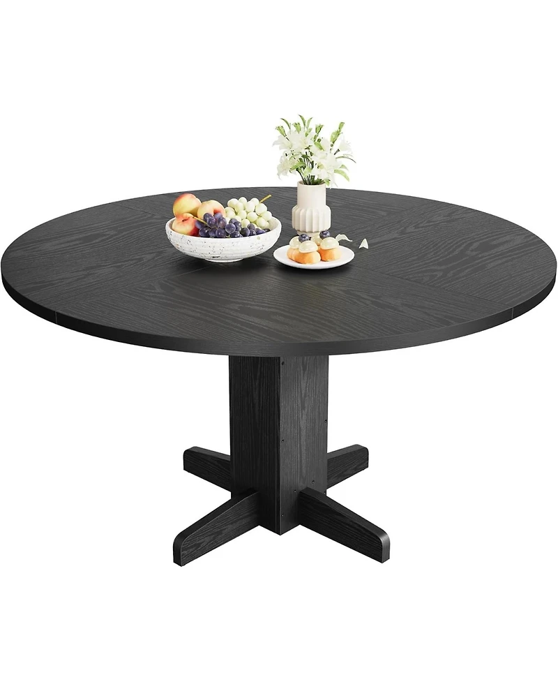 gaomon Round Dining Room Table for 4-6, 47" Wood Kitchen Table with Sturdy Pedestal Base, Farmhouse Circle Dinner Tables for Living Room, Apartment