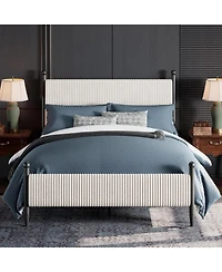 gaomon Queen Upholstered Bed Frame with Velvet Headboard, Corduroy Platform, Wood Slats Support