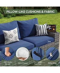 Aoxun 7-Piece Wicker Outdoor Sectional Sofa Set with Cushions with Propane Fire Pit Table