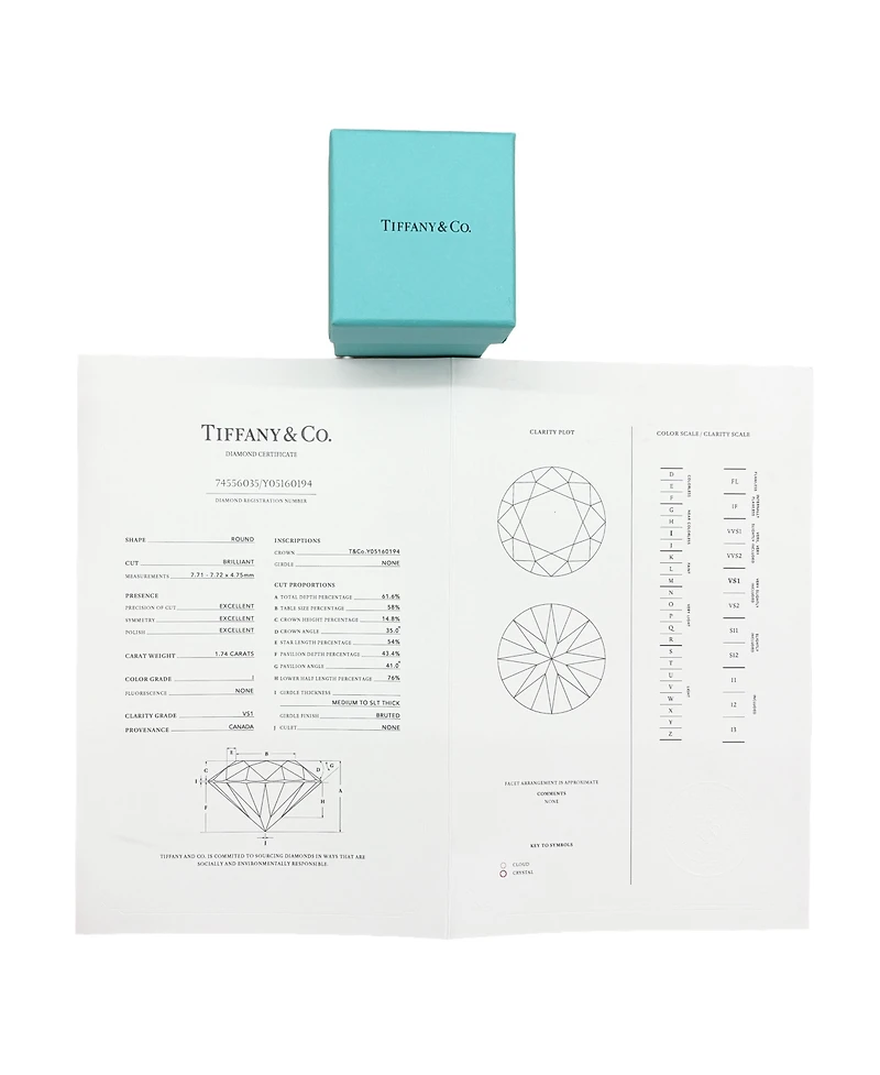 Pre-Owned Tiffany & Co 1.74 ct Round Brilliant Diamond Setting Engagement Ring