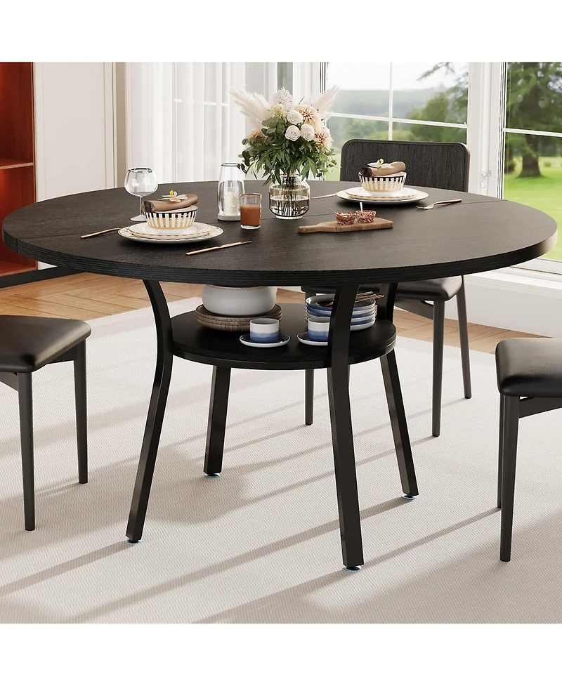 gaomon 4-Person Round Dining Table with Storage Shelf