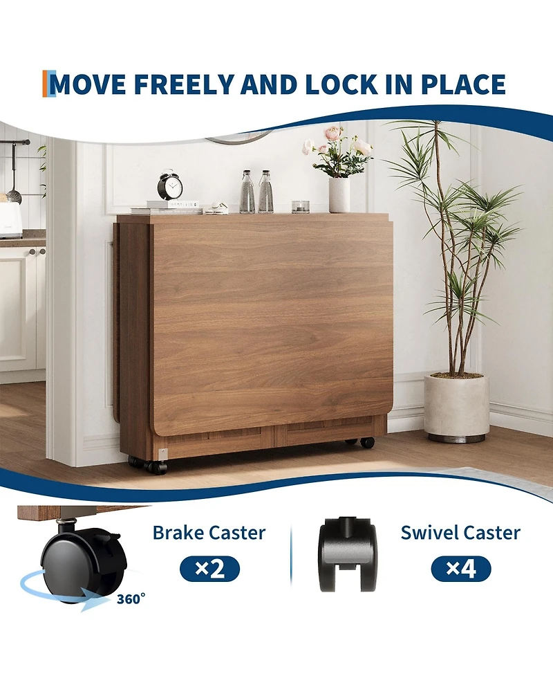 gaomon Space-Saving Folding Dining Table with Drawer and Wheels