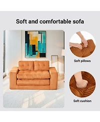 Streamdale Furniture Corduroy Loveseat Sofa Bed with Memory Foam - No Assembly, Convertible