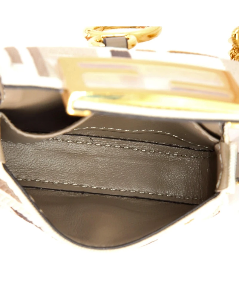 Pre-Owned Fendi Nano Chain Baguette Charm Bag Zucca Embroidered Canvas