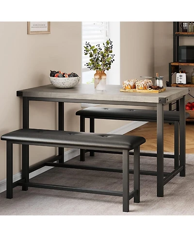 gaomon 3Pcs Dining Table Set, Kitchen Table and Benches for 4, Rectangular Dining Room Table Set with 2 Upholstered Benches, Dining Table Set