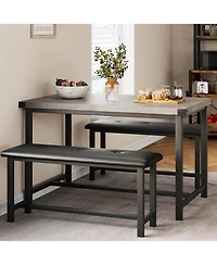 gaomon 3Pcs Dining Table Set, Kitchen Table and Benches for 4, Rectangular Dining Room Table Set with 2 Upholstered Benches, Dining Table Set