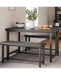 gaomon 3Pcs Dining Table Set, Kitchen and Benches for 4, Rectangular Room Set with 2 Upholstered Benches,
