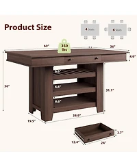 gaomon Counter Height Dining Table with 2 Drawers, 36" Farmhouse Wooden Large Bar Kitchen Table with Wine Rack and 3 Shelves, Rectangular, Thick Frame