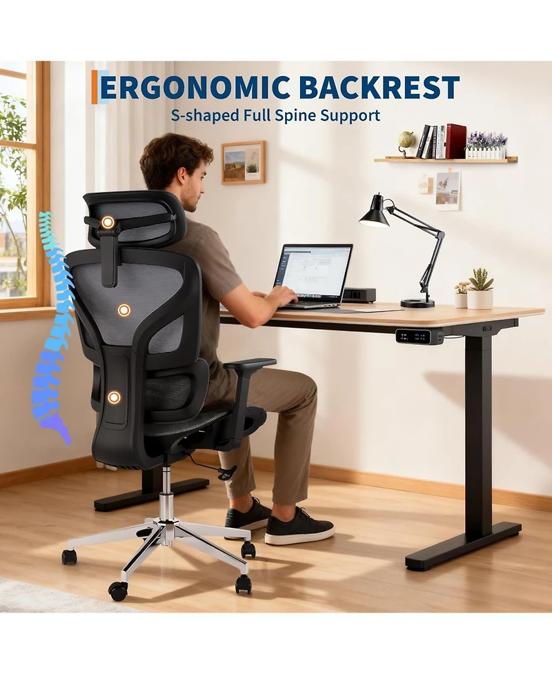 gaomon 1-Piece Mesh Ergonomic High-Back Office Chair with 3D Adjustable Armrests and Smooth-Rolling Wheels