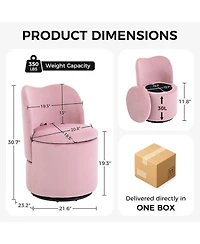 gaomon Velvet Vanity Chair with Storage,360 Swivel Makeup Chair with Back,Modern Swivel Accent Stool Barrel Chair Upholstered Ottoman Vanity Stool