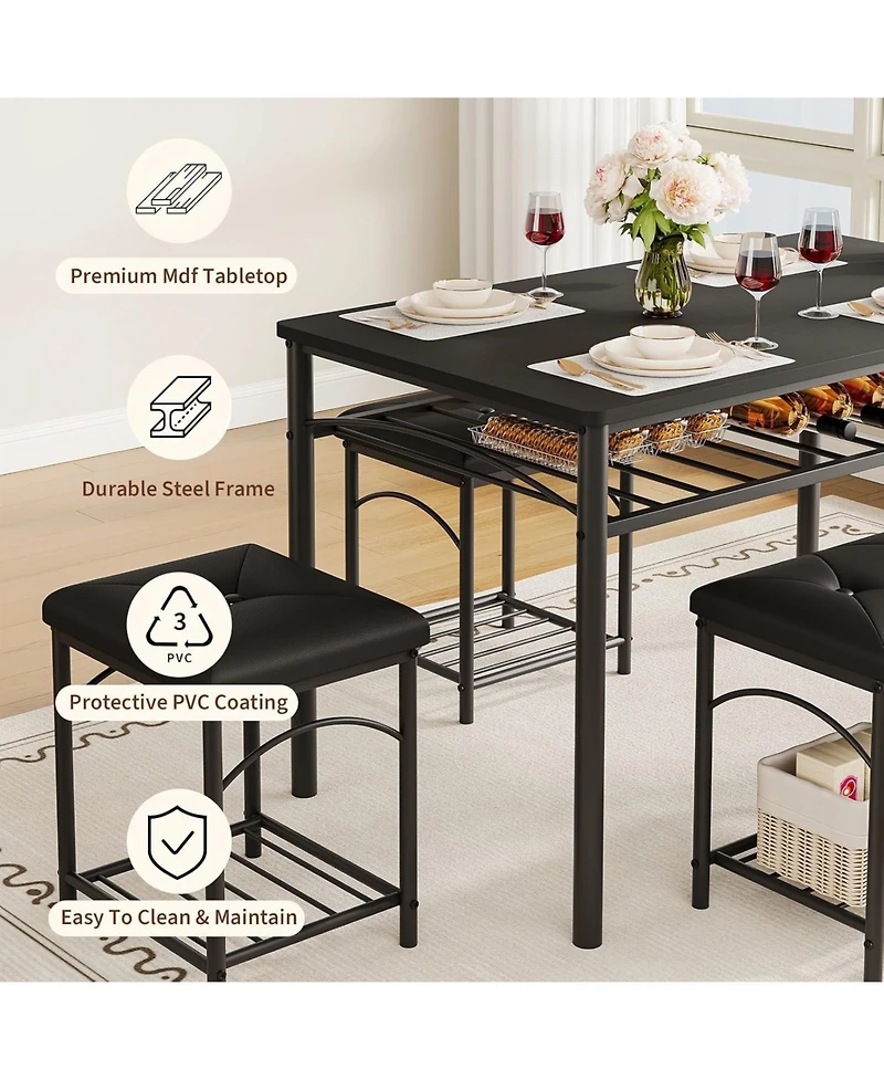 gaomon Dining Table Set for 4 with Upholstered Benches and 2 Stools, Small Kitchen Table Chairs Set of 4 for Apartment, Studio