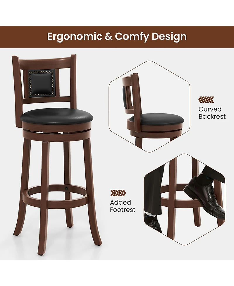 Gymax Swivel Bar Stool Set of 2 Counter Height Bar Stools Armless Chairs for Pub