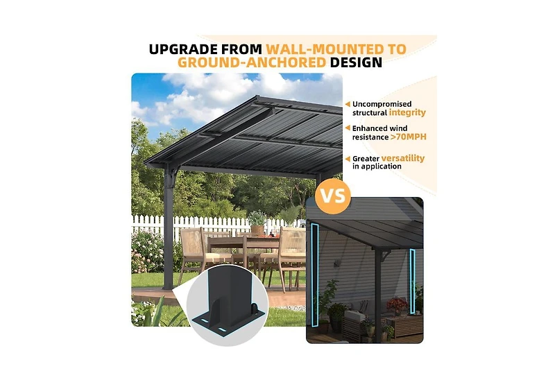 Aecojoy Lean to Hardtop Metal Carport Gazebo, Outdoor Freestanding Pergola Gazebo