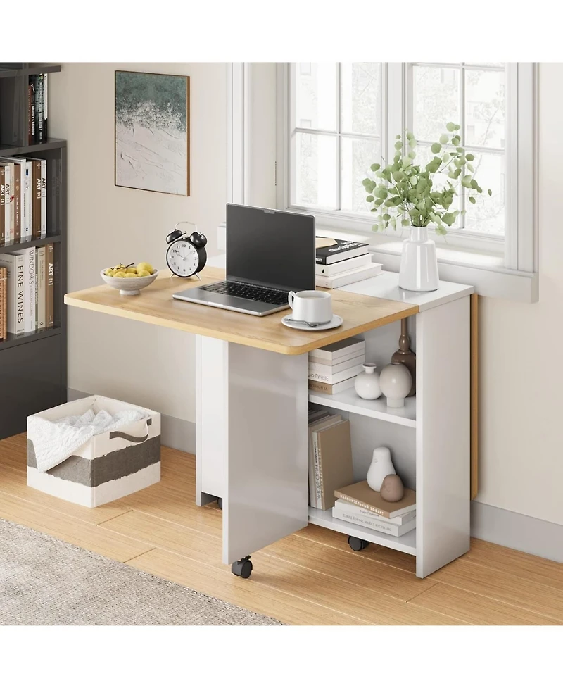 gaomon Folding 4-Person Farmhouse Dining Table with Storage and Wheels