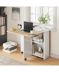 gaomon Folding 4-Person Farmhouse Dining Table with Storage and Wheels