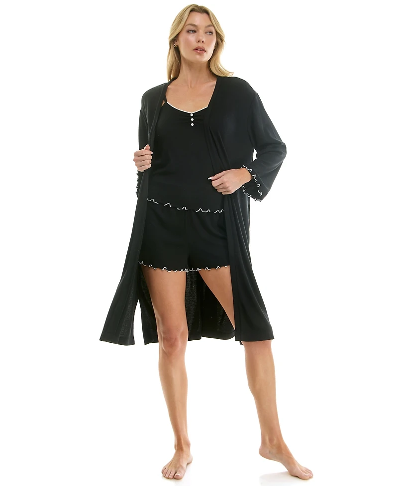 Sincerely Jules Women's Long-Sleeve Cardigan, Sleeveless Tank Top and Pull-On Shorts, 3Pc Set