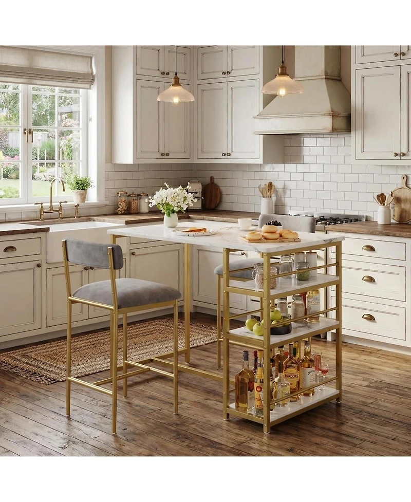 gaomon Dining Table Set for 2, Counter Height Kitchen Table and Chairs, Bar Table Set with 2 Velvet Bar Stools, 3 Piece Dining Room Table Set