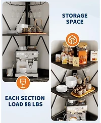 gaomon Corner Wine Cabinet with Power Outlet, Led Strip and Glass Holder, Industrial 5 Tier Liquor Bar