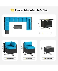 Aoxun 12-Piece Outdoor Wicker Patio Conversation Set with 44" Propane Fire Pit Table and Cushions