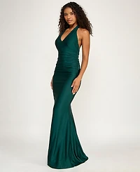 Seni & Cade Juniors' Sleeveless Halter V-Neck Long Dress