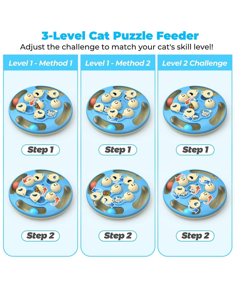 Aronkl Cat Puzzle Toys 3-in-1 Track Balls Teaser Feeder Non-slip Mental Enrichment Slow Feeding Indoor Cats Gift