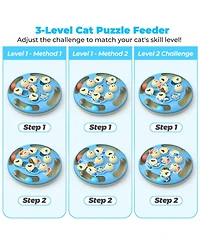 Aronkl Cat Puzzle Toys 3-in-1 Track Balls Teaser Feeder Non-slip Mental Enrichment Slow Feeding Indoor Cats Gift