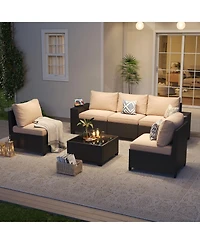 Aoxun 6-Piece Wicker Outdoor Sectional Sofa Set with Cushions and Glass-Top Coffee Table