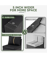 Aoxun 7-Piece Wicker Outdoor Sectional Sofa Set with Black Cushions with 44" Propane Fire Pit Table