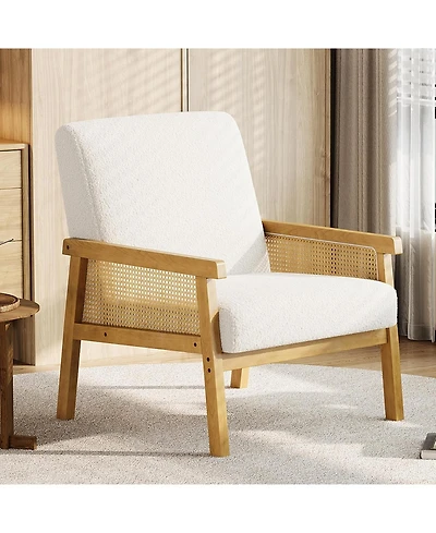 gaomon Boucle Accent Chair,Rattan Armchair with Wooden Frame,High Back,Upholstered Reading Chair Leisure Chairs for Living Room Bedroom