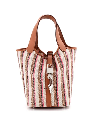 Pre-Owned HERMES Pm Couverture Lignes Picotin Lock Bag Embroidered Canvas and Swift