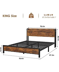 gaomon Metal Bed Frame with Charging Station, Wood Headboard and Footboard, Heavy-Duty Platform